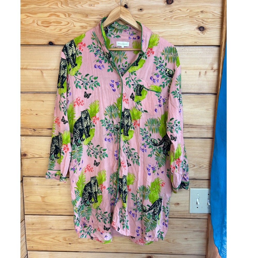 World Market‎ Pink Leopard Tropical Rayon Sleep Shirt Nightgown L/XL